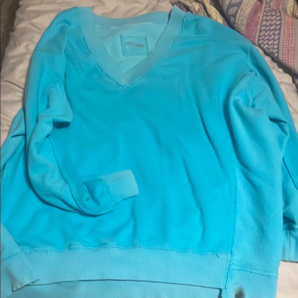 Aerie Cozy Blue V-Neck Sweater Soft Relaxed Fit